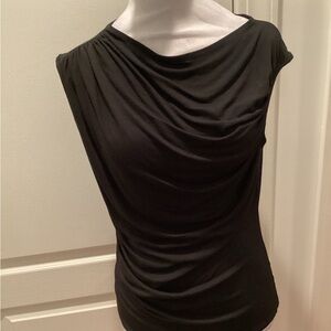 Kim & Cami Black Draped Cap-Sleeve Top
